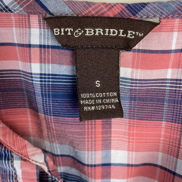 Bit & Bridle S Pink Plaid Western Long Sleeve Tunic Peasant Equestrian Blouse - Picture 4 of 8